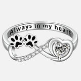 Zirconia Paw Ring with Heart and Infinity Design