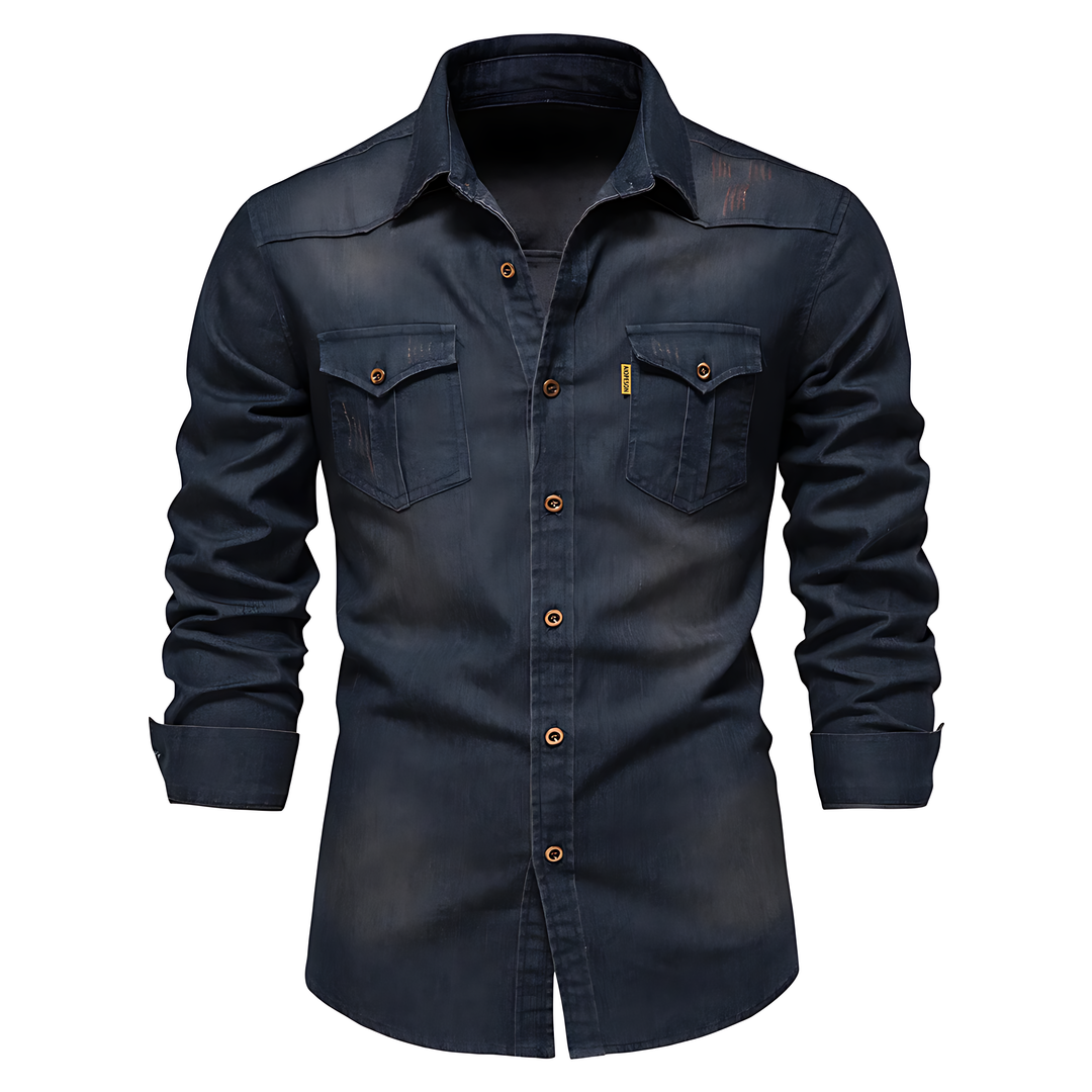 AdaptiveFit Cotton Denim Shirt: Tailored for Men